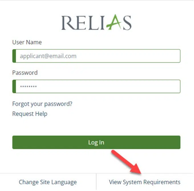 Screenshot showing the first step in the System Requirements journey